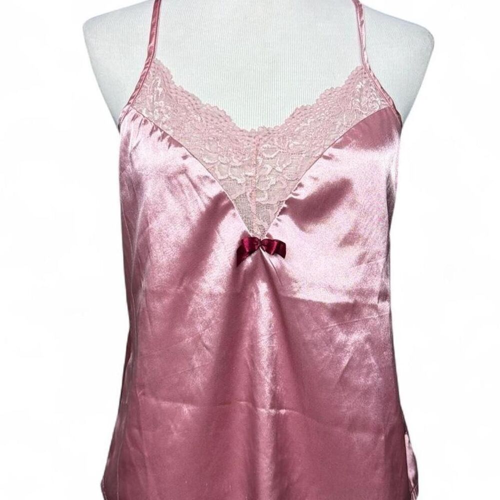 Y2K Pink Satin Lingerie Slip with Lace & Bow Detail
